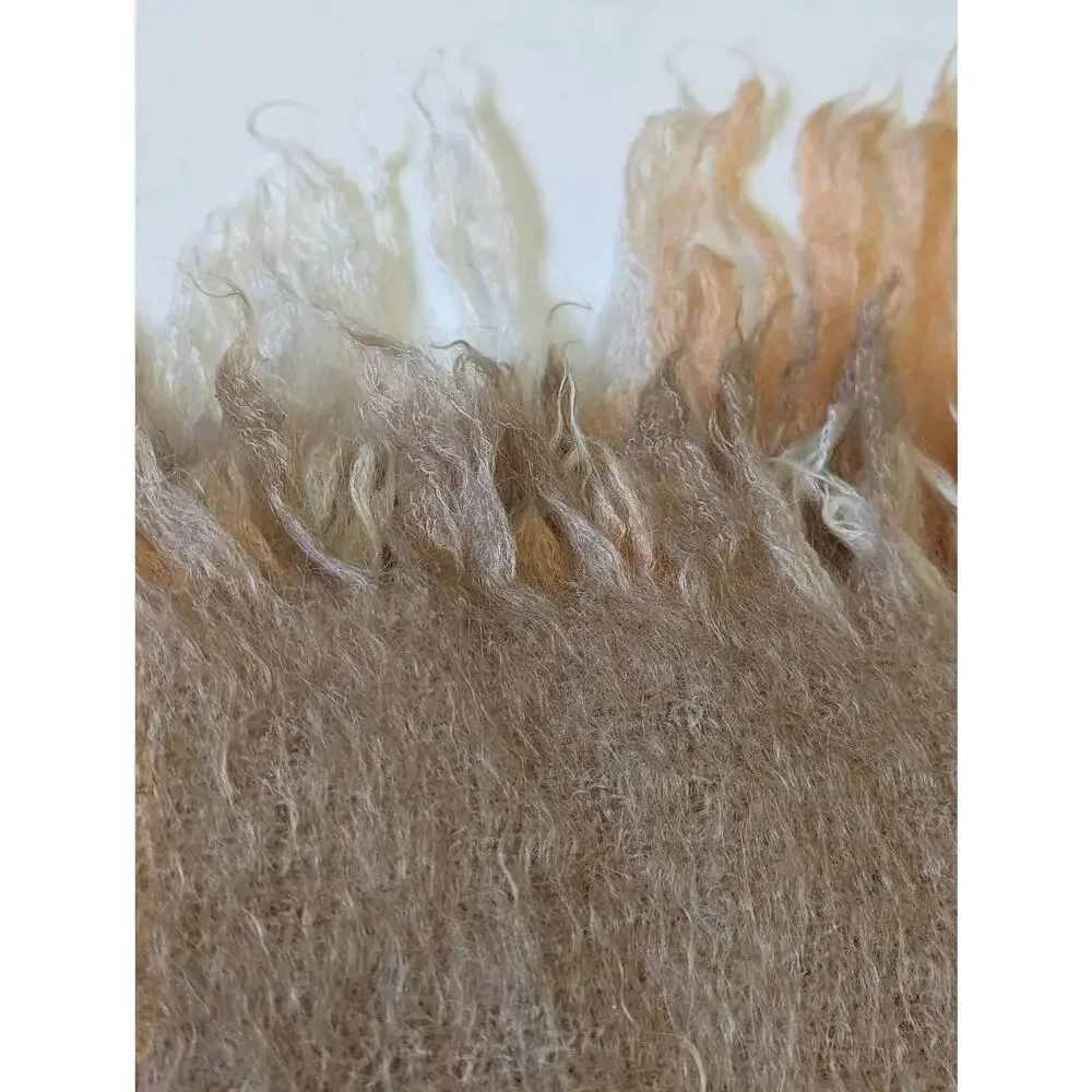 Loch Maree St. Albans Pure Mohair Pile Blanket Fringe Plaid Tan Orange Throw